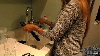 After seeing how popular Karina is on the site, I had to have her over for another few videos! When she came over, I started out with this awesome idea to stuff her tiny 18 year old hole with some cucumbers, bananas, and carrots that I bought at the local grocery store! At first she really hated the idea, but then she warmed up to it, especially after I gave her some lube to put on the veggies! Who doesn't like to see such a young slit being stuffed by huge fruits and vegitables!?!? Bizarre Pussy Insertions at it's best, complete with some really nice gaping shots of her gash!