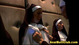 Fetish nuns insert object into sinning sluts tight ass in high def